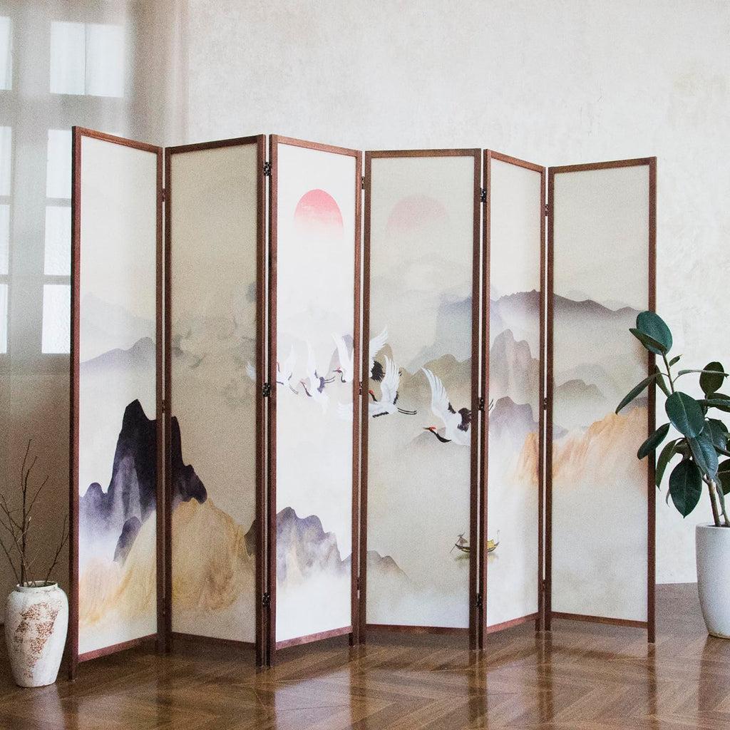 6 Panel Room Divider, 5.6 ft Tall Blackout Folding Privacy Screen - Double-Sided Freestanding Partition Wall with