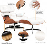 Modern Chaise Lounge Chair and Ottoman — White Leather