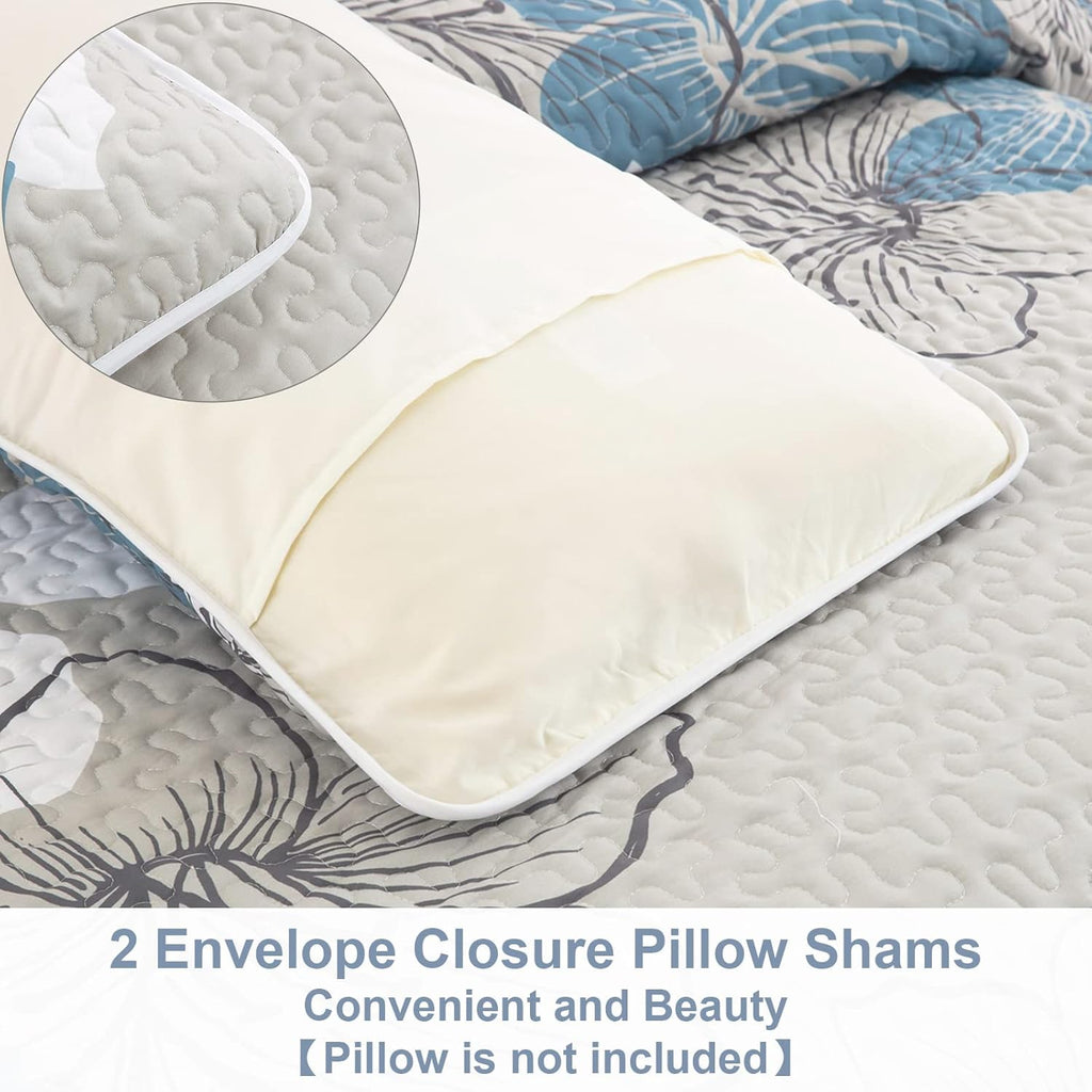 3 Pieces Quilt Set Queen Floral Pattern Coverlet Elegant Boho Bedspread with 2 Pillow Shams Lightweight Microfiber