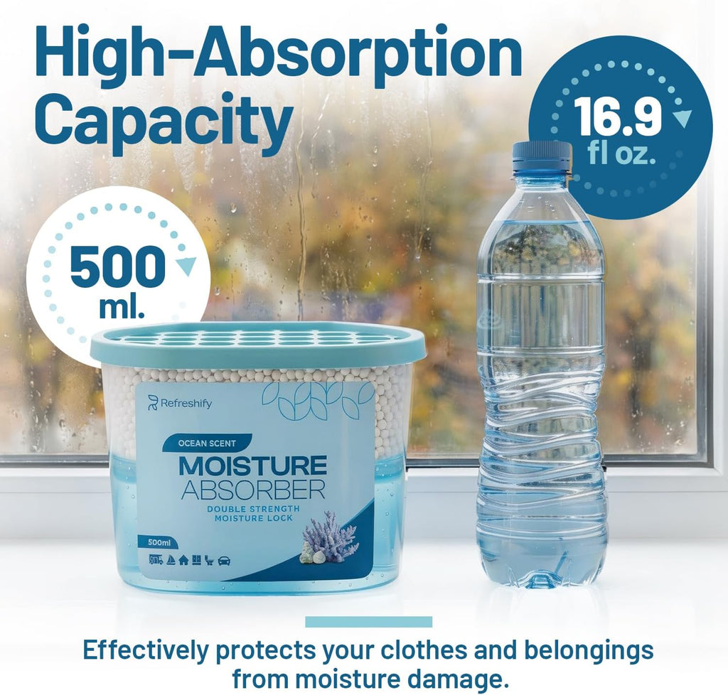 Premium Moisture Absorbers and Dehumidifier Tubs - High-Efficiency Closet Dehumidifier, Ocean Scent, 6 Pack, 7.5 Oz