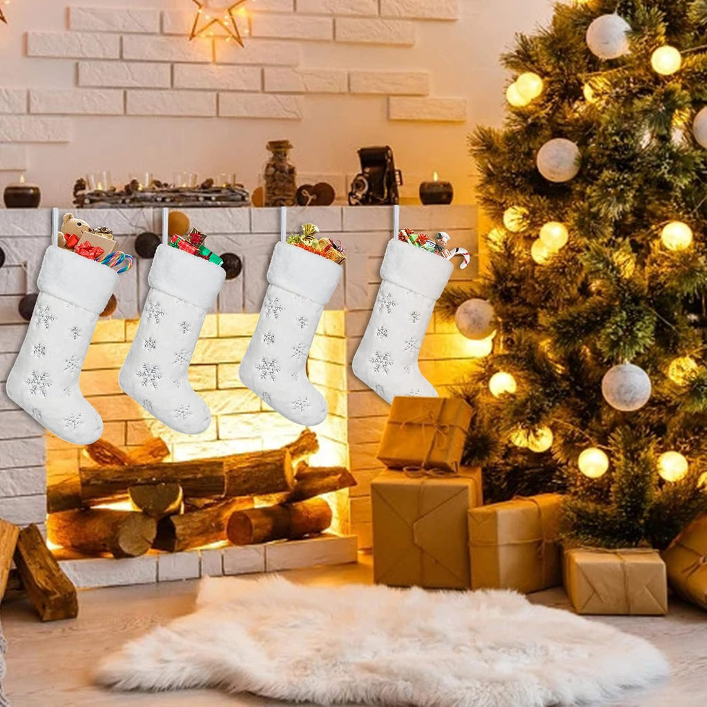 4 Pack Christmas Stockings 20 Inch White Faux Fur Xmas Stockings