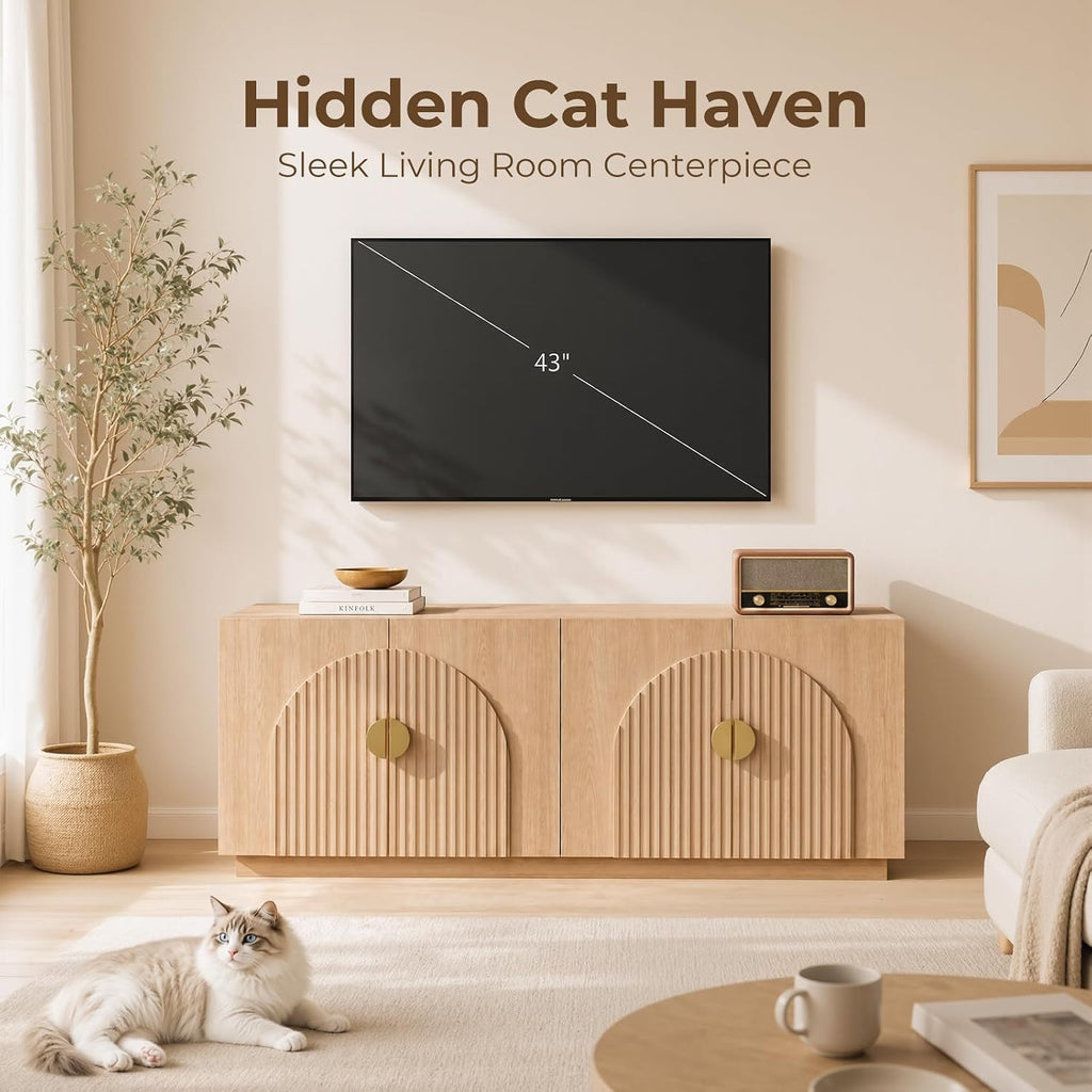 Double Cat Litter Box Enclosure Furniture with Optional Divider