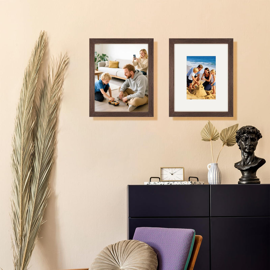 8x10 Picture Frames Solid Wood 6x8 Square Frame with Mat Oak 2 Pack