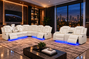 8-Seater Power Reclining Sofa Set, 4-Piece Leather Sectional Couch with 2 Loveseats, LED Lights, USB Ports, Cup