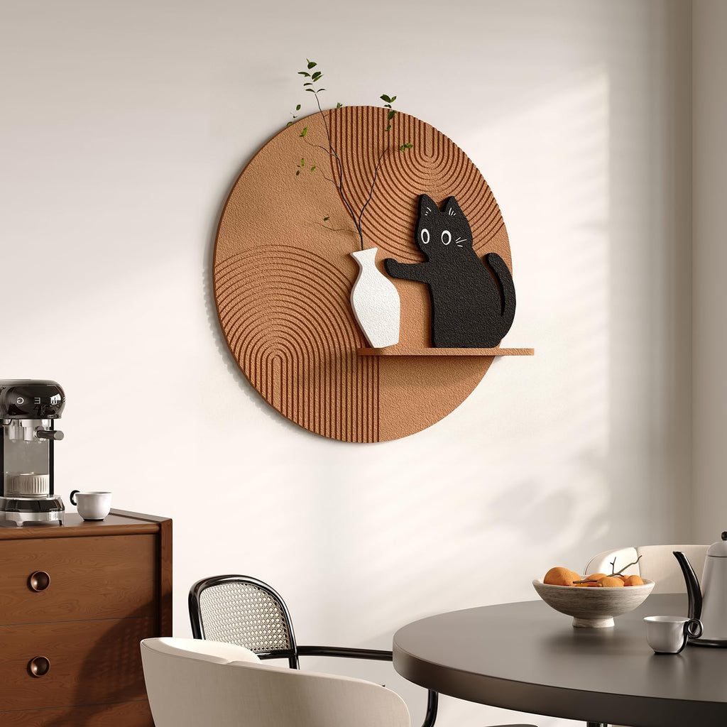 3D Textured Round Cat Wall Art, Modern Minimalist Wall Decor, 24x24 Inch