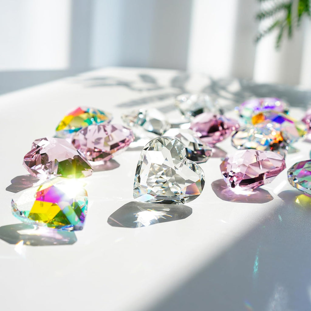 3 Pcs 50mm Clear Crystal Heart Suncatcher Hanging Window Decor - Clear Crystal Heart Sun Catcher Prism Rainbow Maker