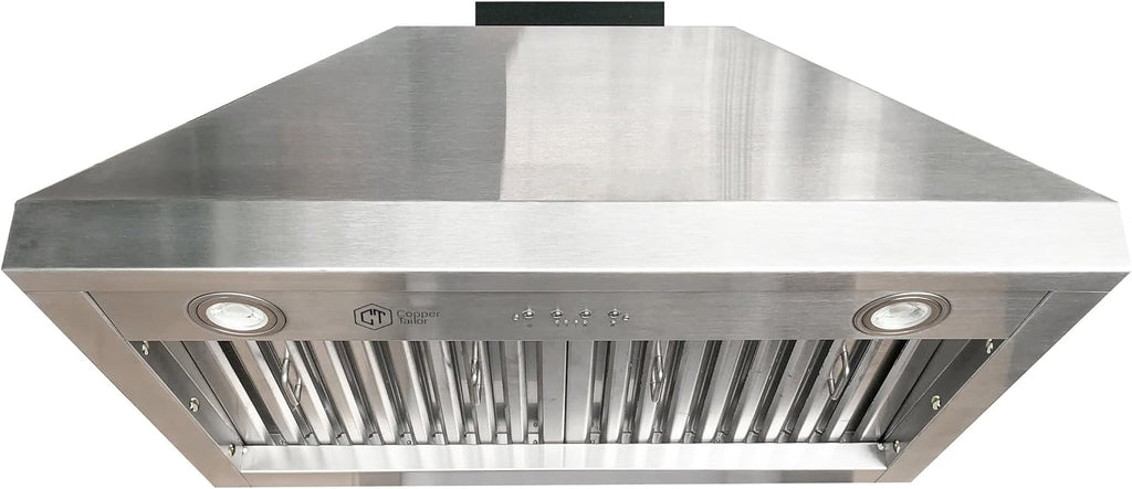 30 Inch Copper Wall Mount Range Hood 610 CFM LED Lights Dishwasher-Safe Baffle Filters