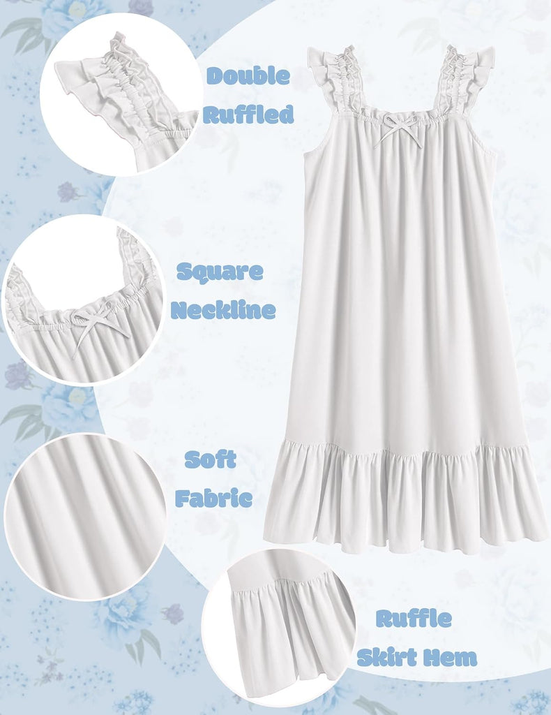 Girls Nightgowns Ruffle Pajama Dress Cute Soft Sleep Dress