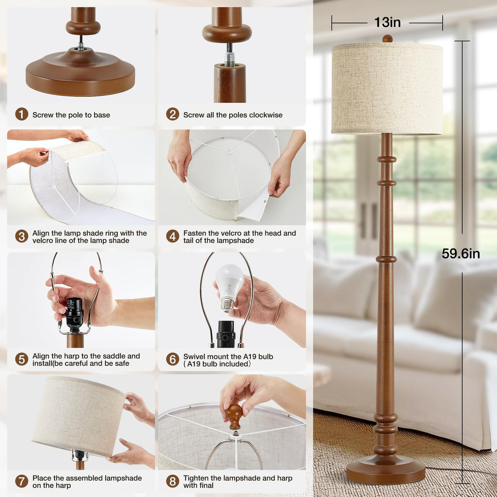 Floor Lamps - 60" Farmhouse Floor Lamp with Adjustable Color Temperatures - Vintage Standing Lamp Reading Light with