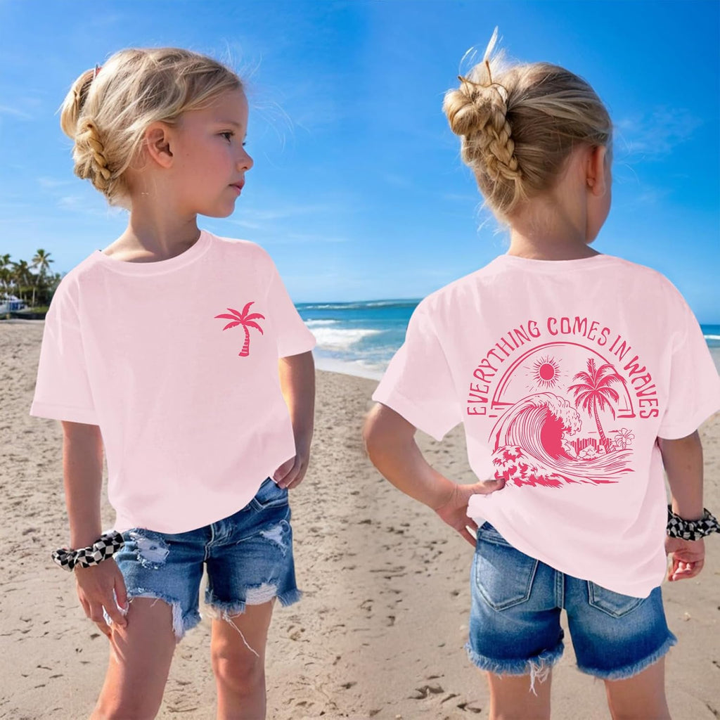 Girls Palm Tree Graphic Tees Beach Hawaiian Cotton T Shirts Tropical Ocean Vibes Outfits Cute Preppy Vacation Tops