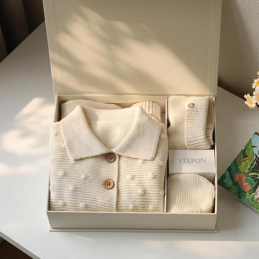 Cotton Baby Sweater Knit Romper Newborn Infant Outfit Hat Mittens Booties