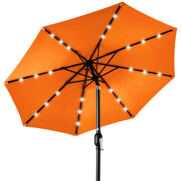 10ft Solar Polyester LED Lighted Patio Umbrella w/Tilt Adjustment and UV-Resistant Fabric - Orange