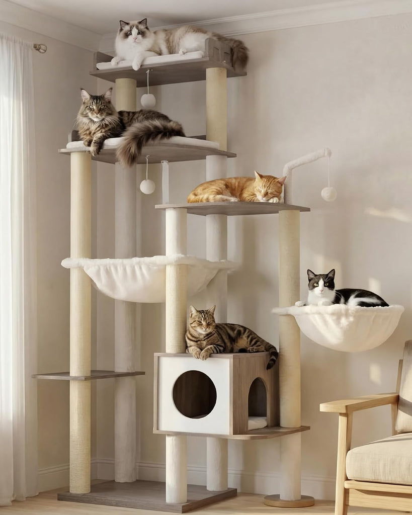 Cat Tree, 70.5" Wood Tall Cat Tower for Large Indoor Cats