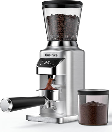 Conical Burr Coffee Grinder, Anti-Static, 0.1s Single/Double Shot Timer | 34 Grind Settings, Smart Memory, Custom
