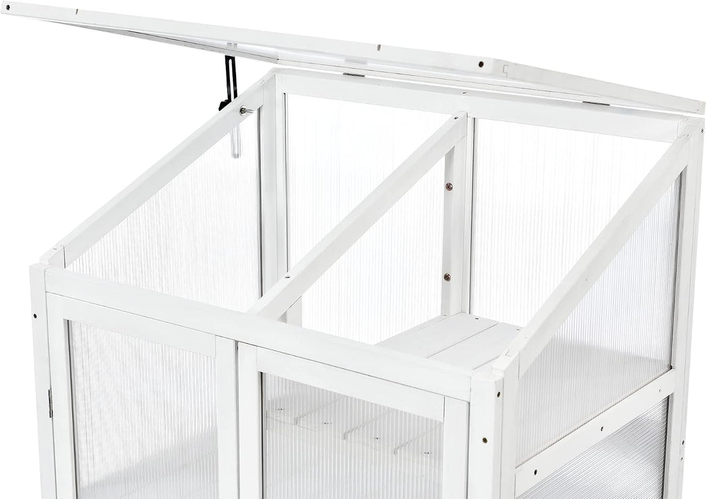62" H Indoor Wood Greenhouse, Balcony Large Cold Frame with Wheels and Adjustable Shelves for Outdoor Indoor Use