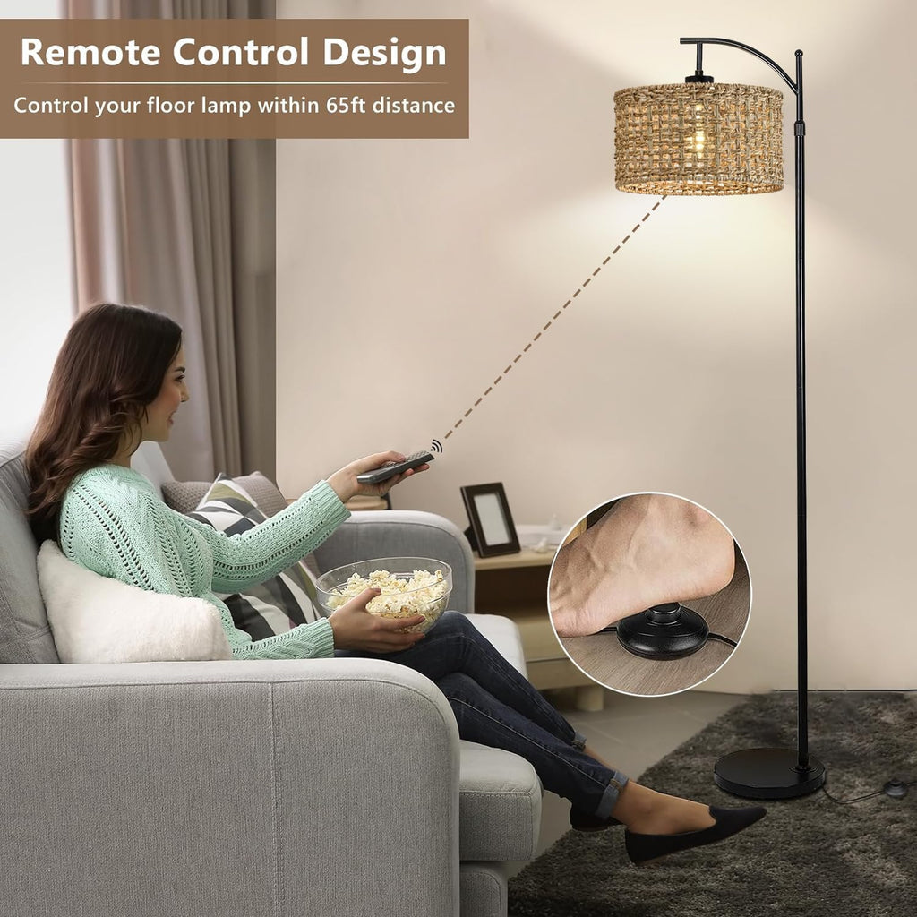 Arc Floor Lamp with Remote Control,Farmhouse Boho Floor Lamps with 3 Color Temperature