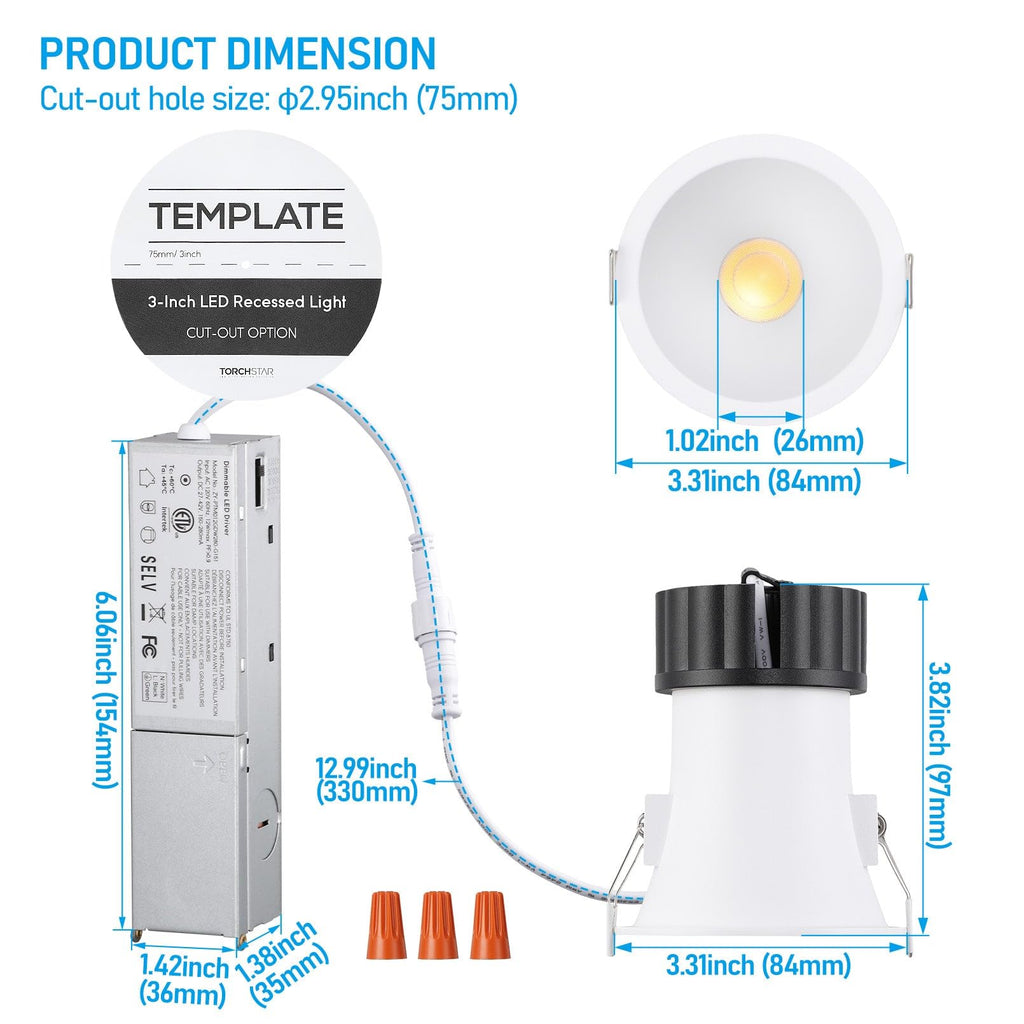 3 Inch Ultra-Deep Anti-Glare LED Recessed Lights 5CCT