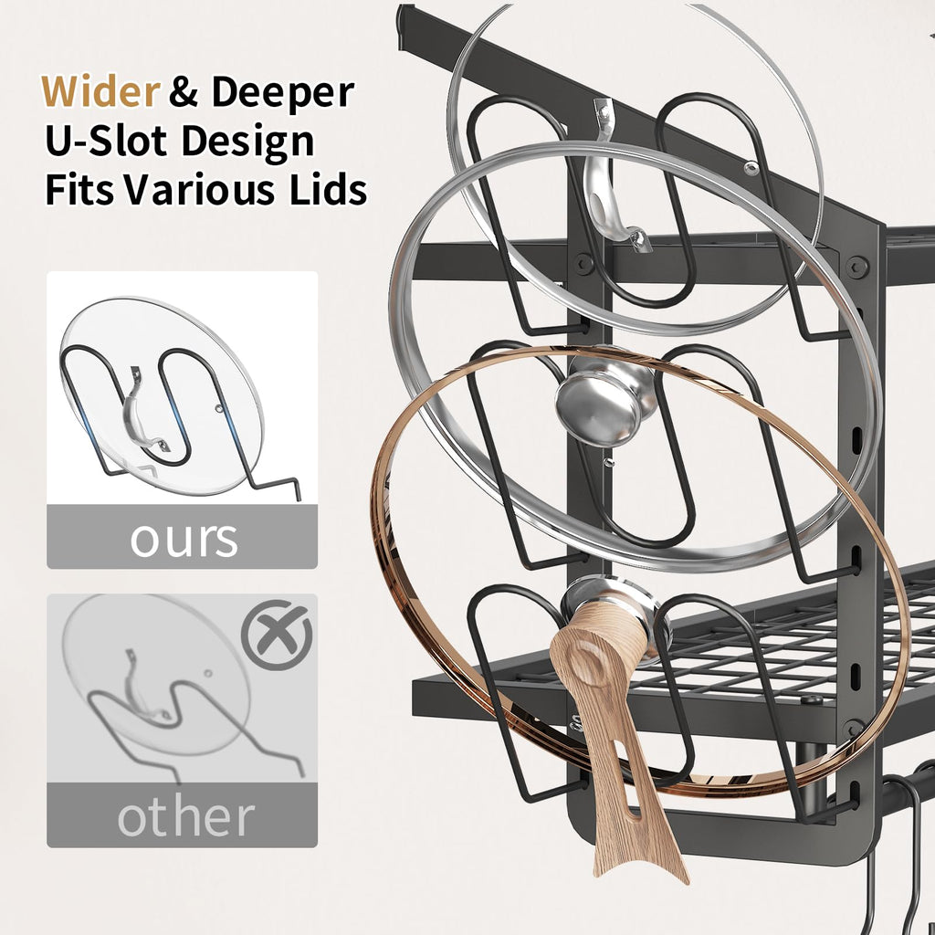 30"Pot Rack Wall Mounted with 6 Pot Lid Holders,12 Hooks for Hanging Pans