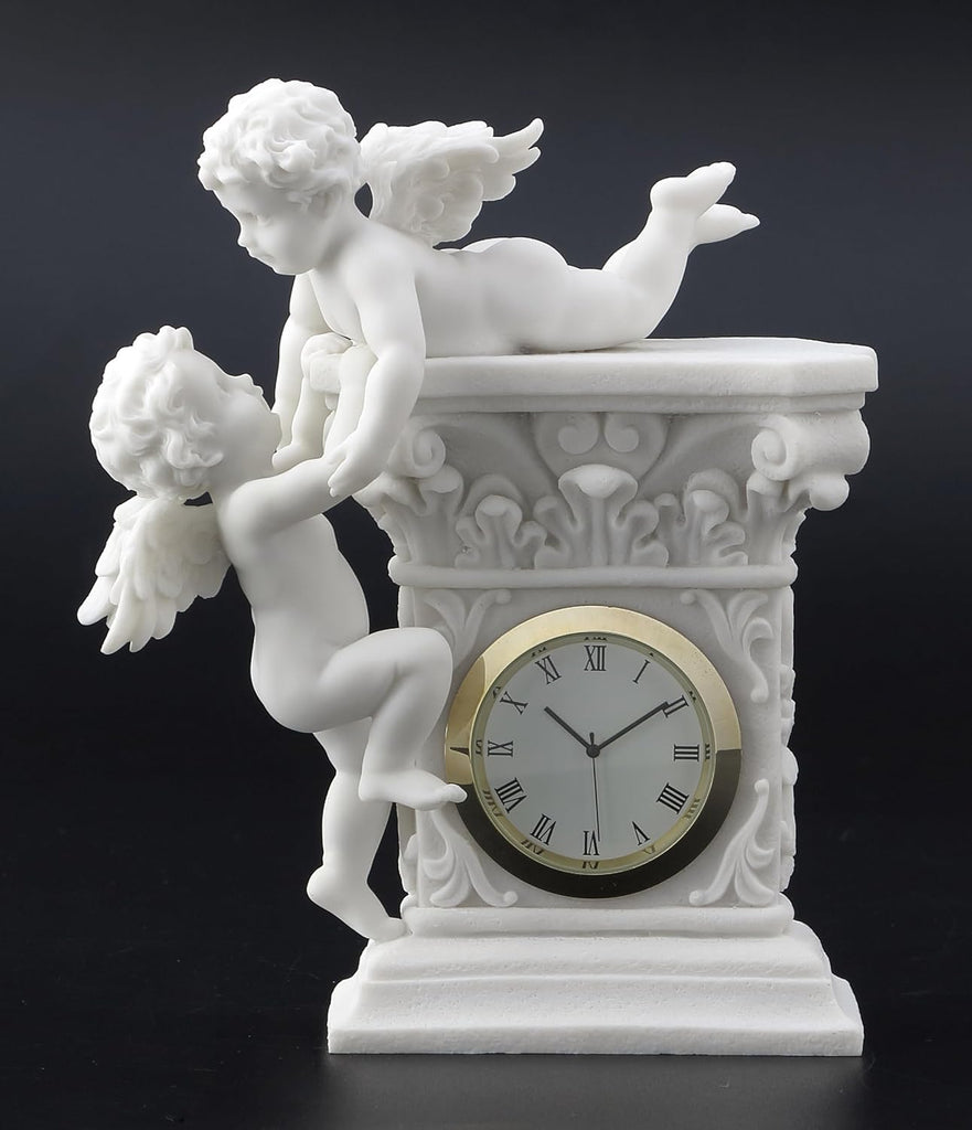 6.5 Inch Cherub Playtime Mantle Clock Resin Sculpture Marble White Finish A134-B0CP27F96T