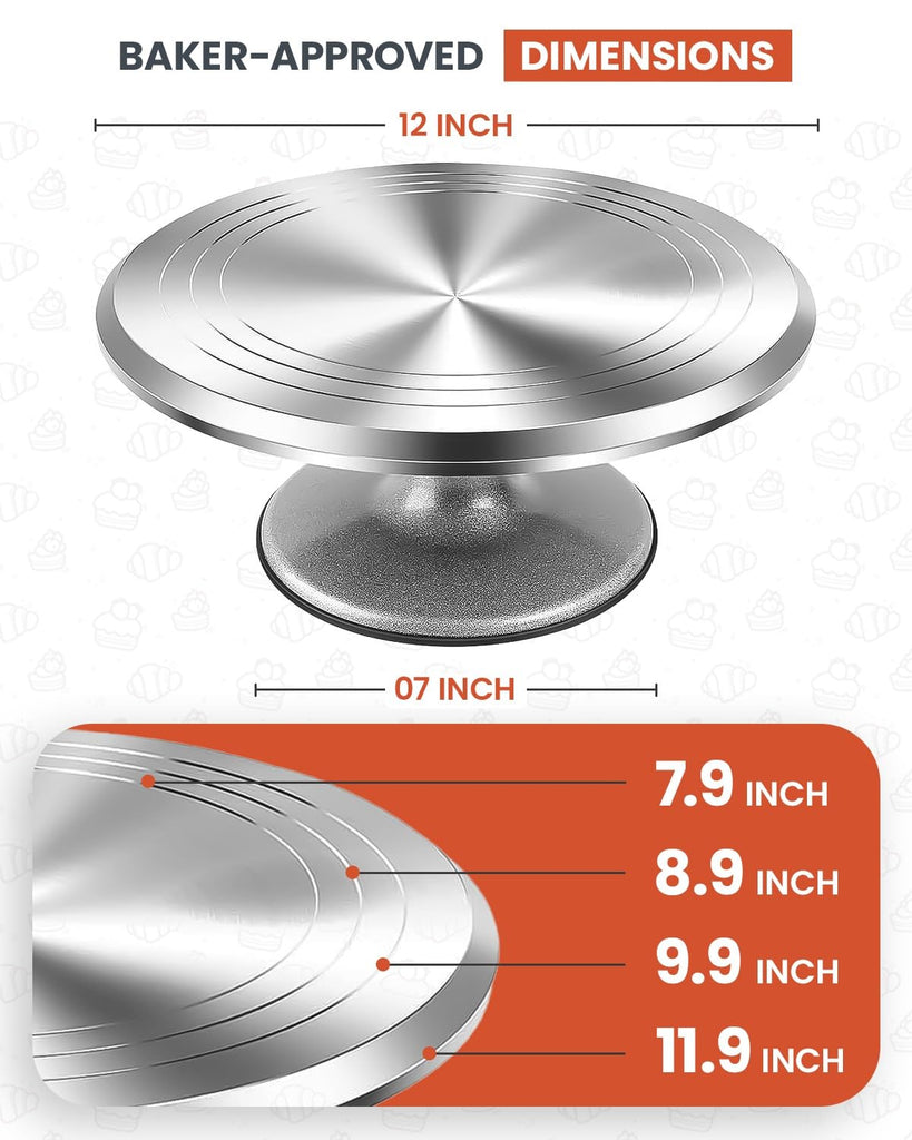 12 Inch Aluminum Alloy Revolving Cake Stand, Cake Turntable for Decorating Rotating Cake Stand for Cupcakes, Pastries
