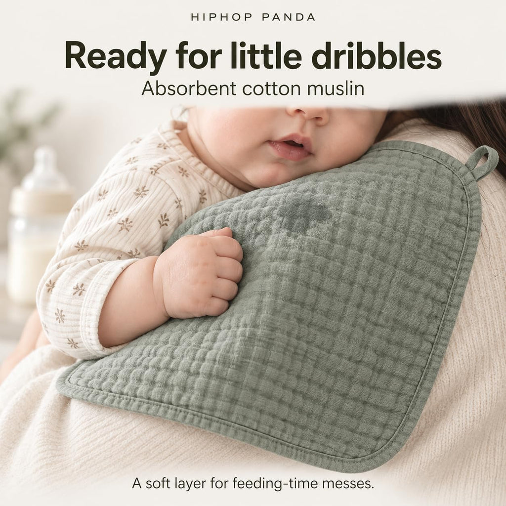 10 Pack 100% Cotton Muslin Baby Burp Cloths - Quick-Dry