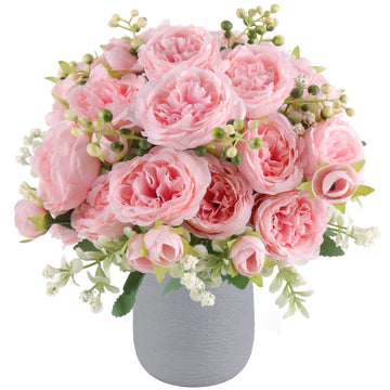 Artificial Peonies Silk Flowers, 4 Bundles Faux Peony Bouquet Florals Arrangements for Farmhouse Home Boho Wedding