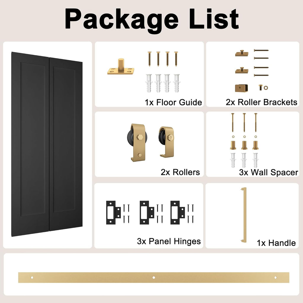 36 in.x 84 in. Bifold Barn Door, 1 Panel Vinyl Wrapped Textured Black Bifold Closet Door, Hollow Cor