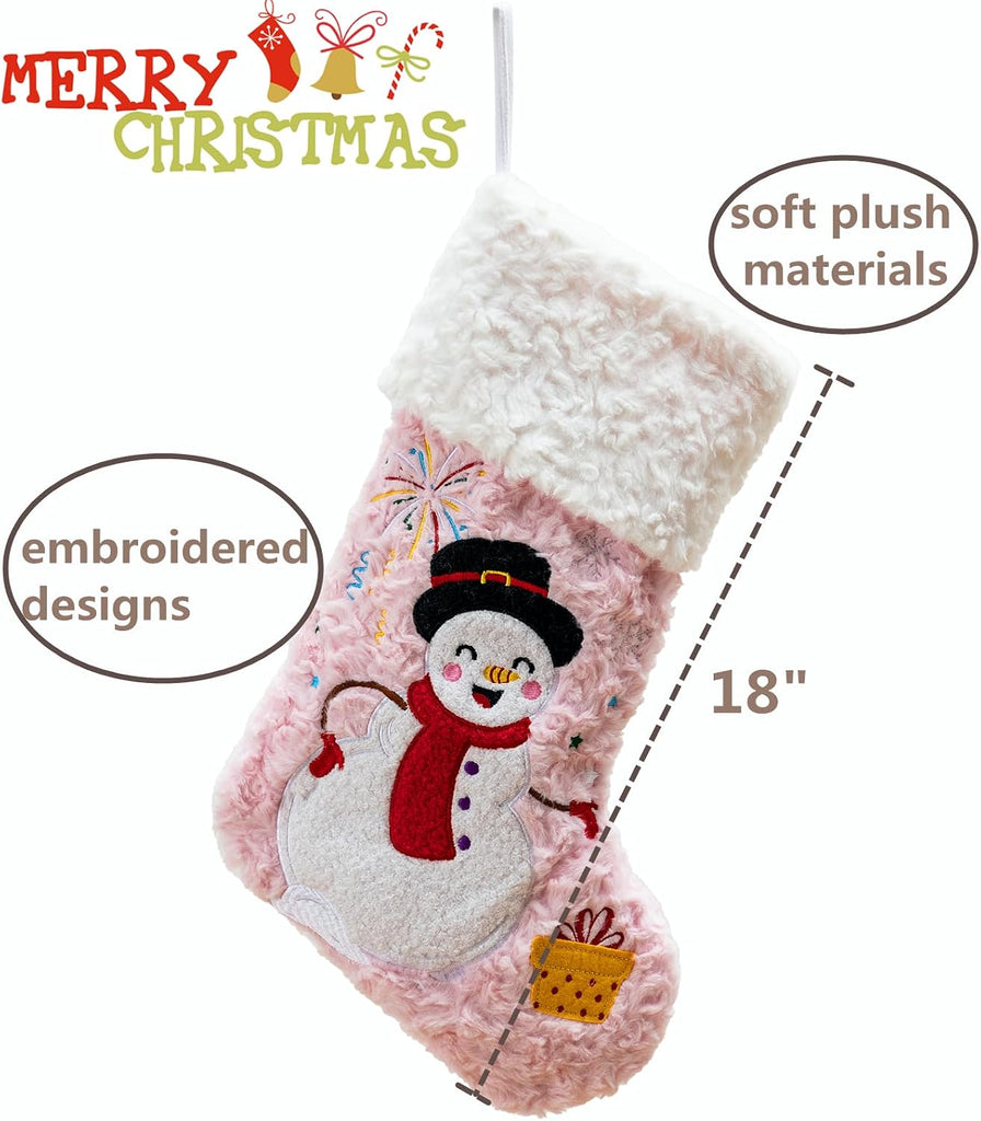 Christmas Stockings 6 Pack,Plush Faux Fur Xmas Stockings with Embroidery Patterns,Fireplace Hanging Stockings