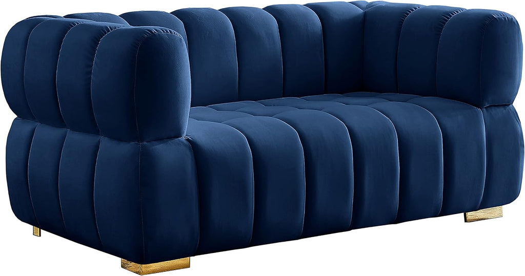 670Navy-L Gwen Collection Modern | Contemporary Velvet Upholstered Loveseat with Deep Biscuit Tufting