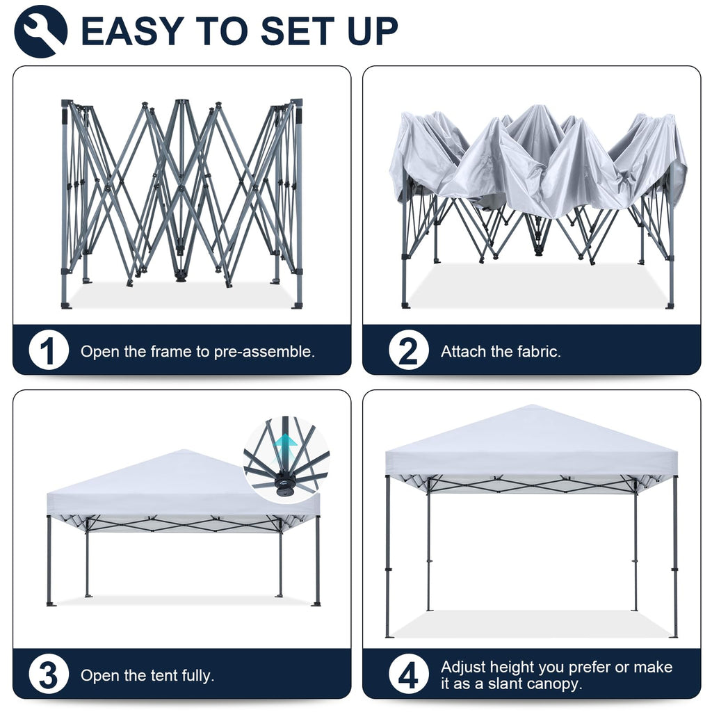 Durable Easy Pop Up Canopy Tent with Roller Bag, 12x12, White