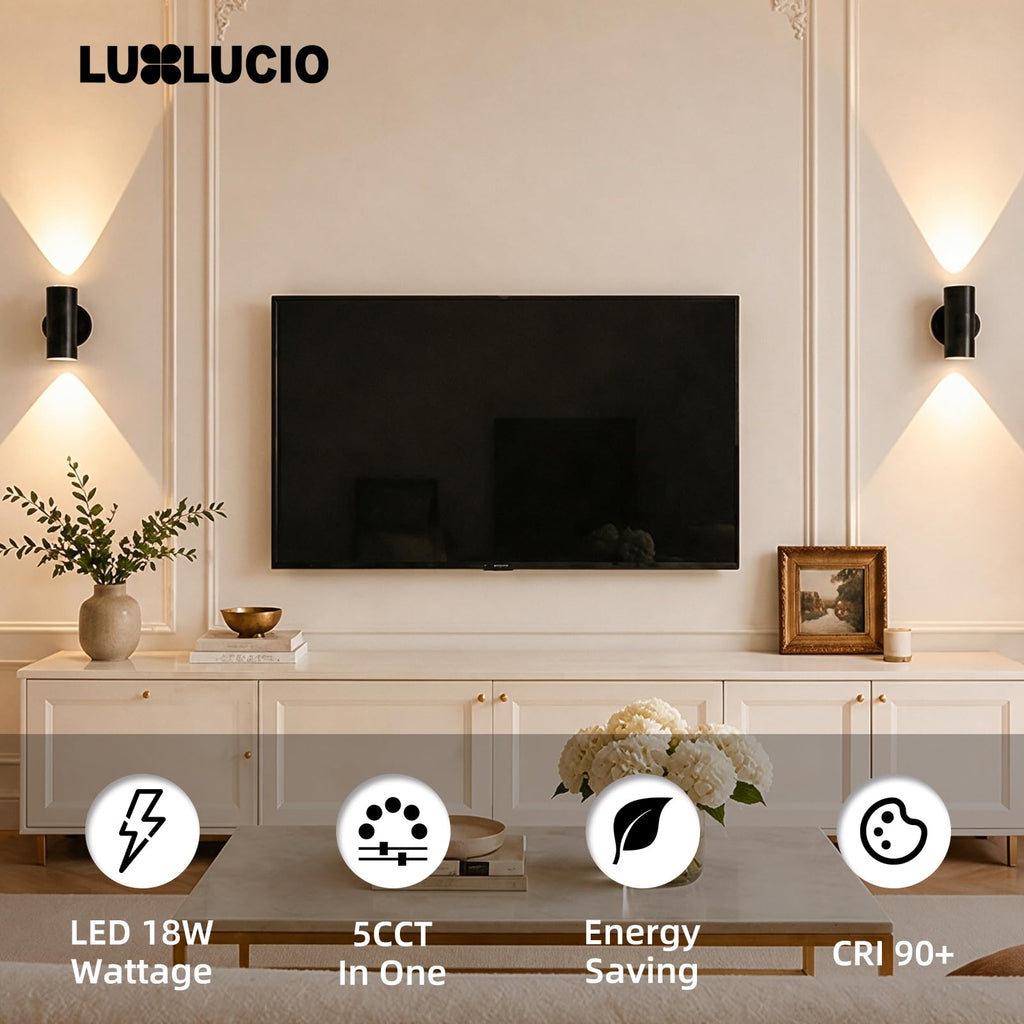 Black Aluminum Up & Down Hardwired Cylinder Indoor LED Wall Sconce
