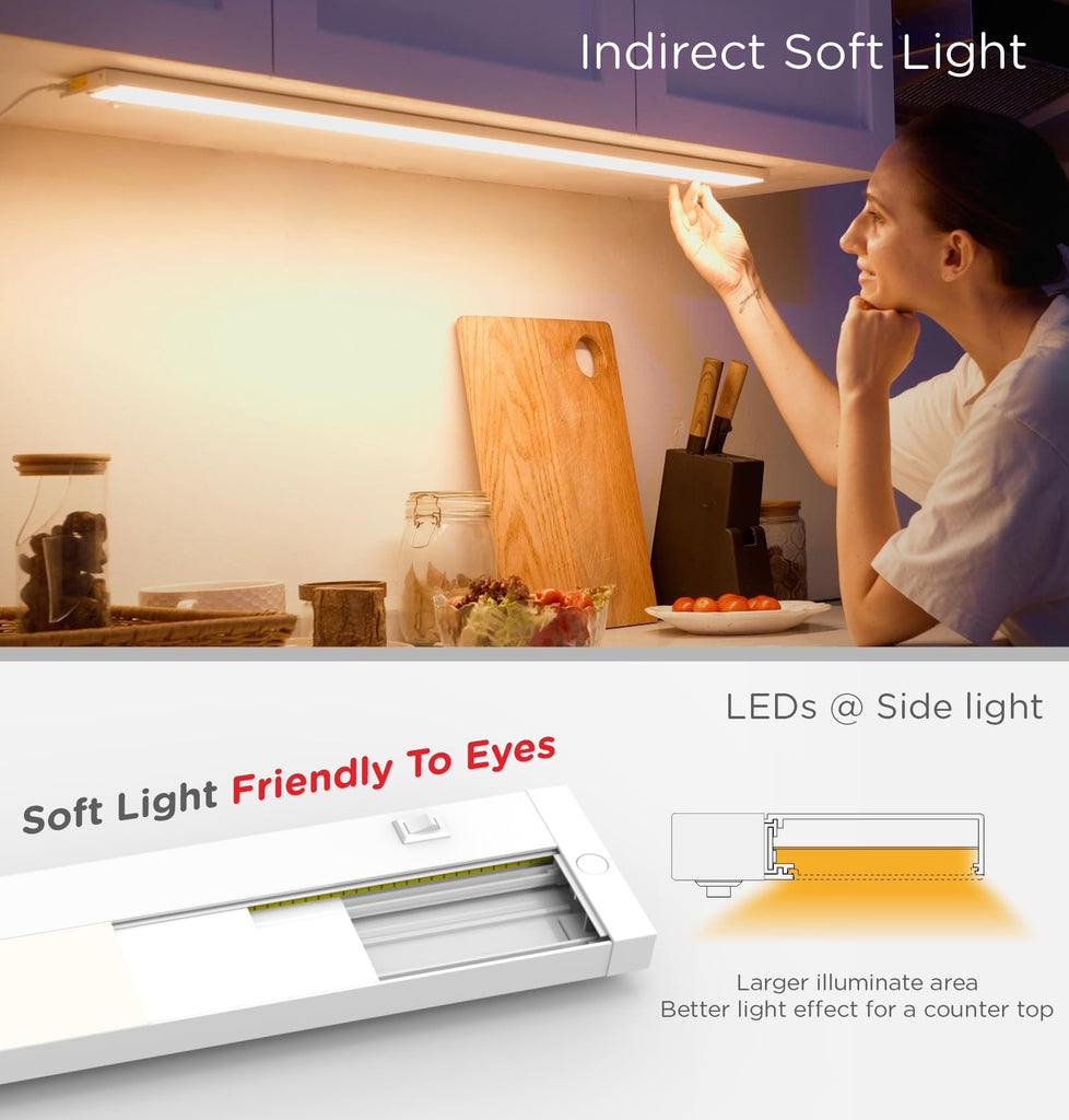 Under Cabinet Lighting Plug in,14W 120V 3 Color 3000K/4000K/5000K,3 Brightness,Super Bright,Ultra Thin Under Counter
