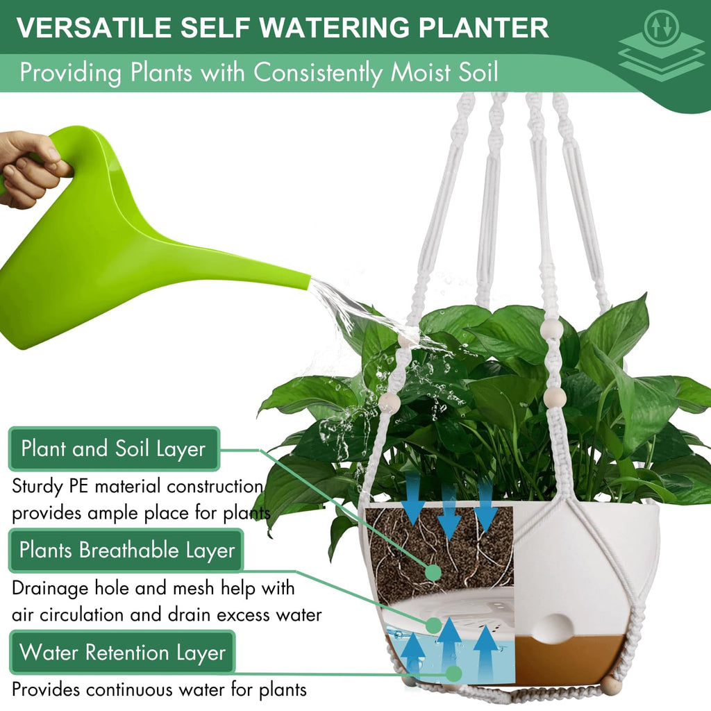 Set of 2-10 Inch Hanging Planters for Indoor Plants with Self-Watering Includes Hanging Pots for Plants, Outdoor