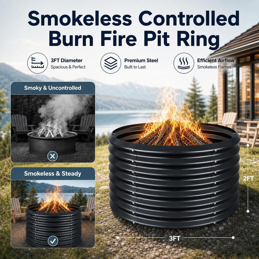 36 inch Fire Pit Ring, Galvanized Fire Ring 2ft high, Wood Burning Fire Pits Ring, Outdoor Fireplace Height 24 Inch