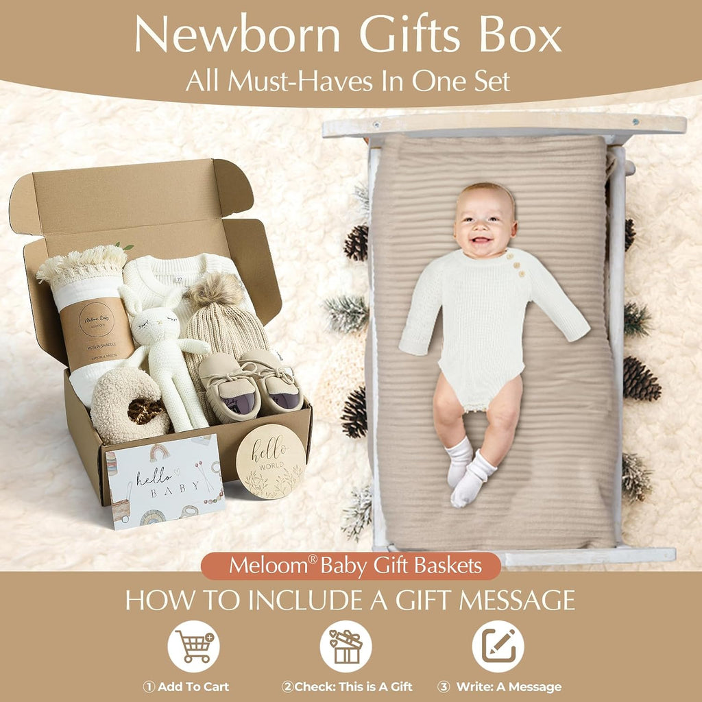 Deluxe Baby Girl Gift Set, Newborn Basket, Newborn Gifts Box, Boho Baby Girl Essentials, for New Moms, Personalized