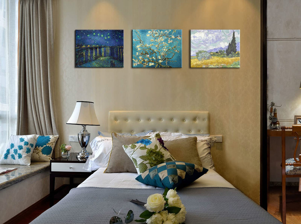 Vincent Van Gogh Canvas Wall Art - Starry Night | Almond Blossom | Wheat Field with Cypresses Paintings, Classic