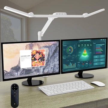 Architect Desk Lamp with Clamp, Led Desk Lamp with Remote Control, 24W Bright Dimmable Computer Light with Atmosphere