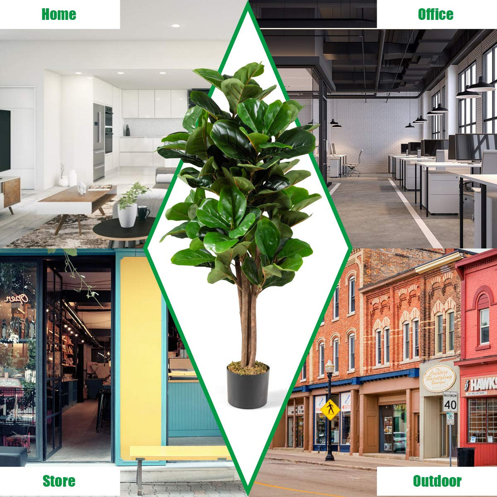 Fake Fiddle Leaf Fig Tree, 4FT Tall Artificial Tree Greenery Plants in Pots, Decorative Faux Trees for Indoor Home