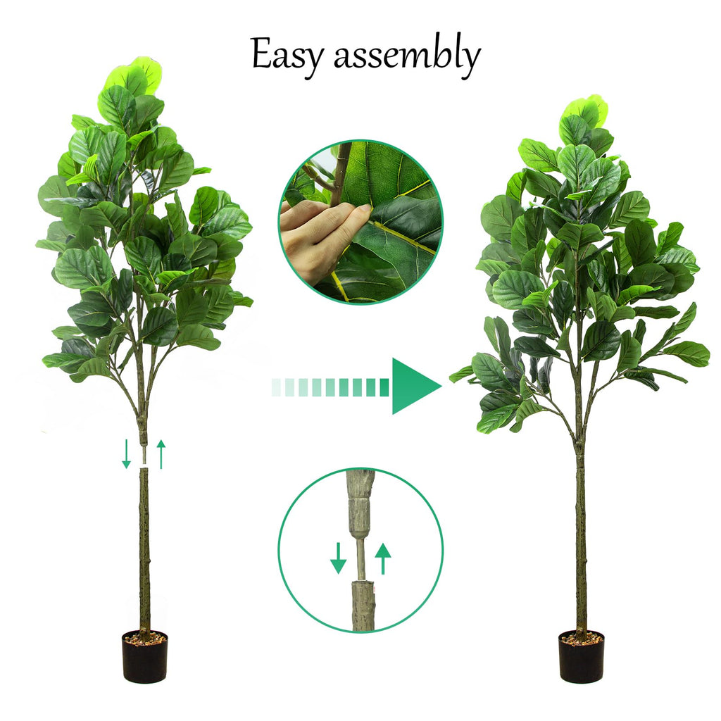 6.2FT Artificial Fiddle Leaf Fig Tree, Artificial Plants Decor Indoor, Lifelike Evergreen Fake Artificial Ficus Tree
