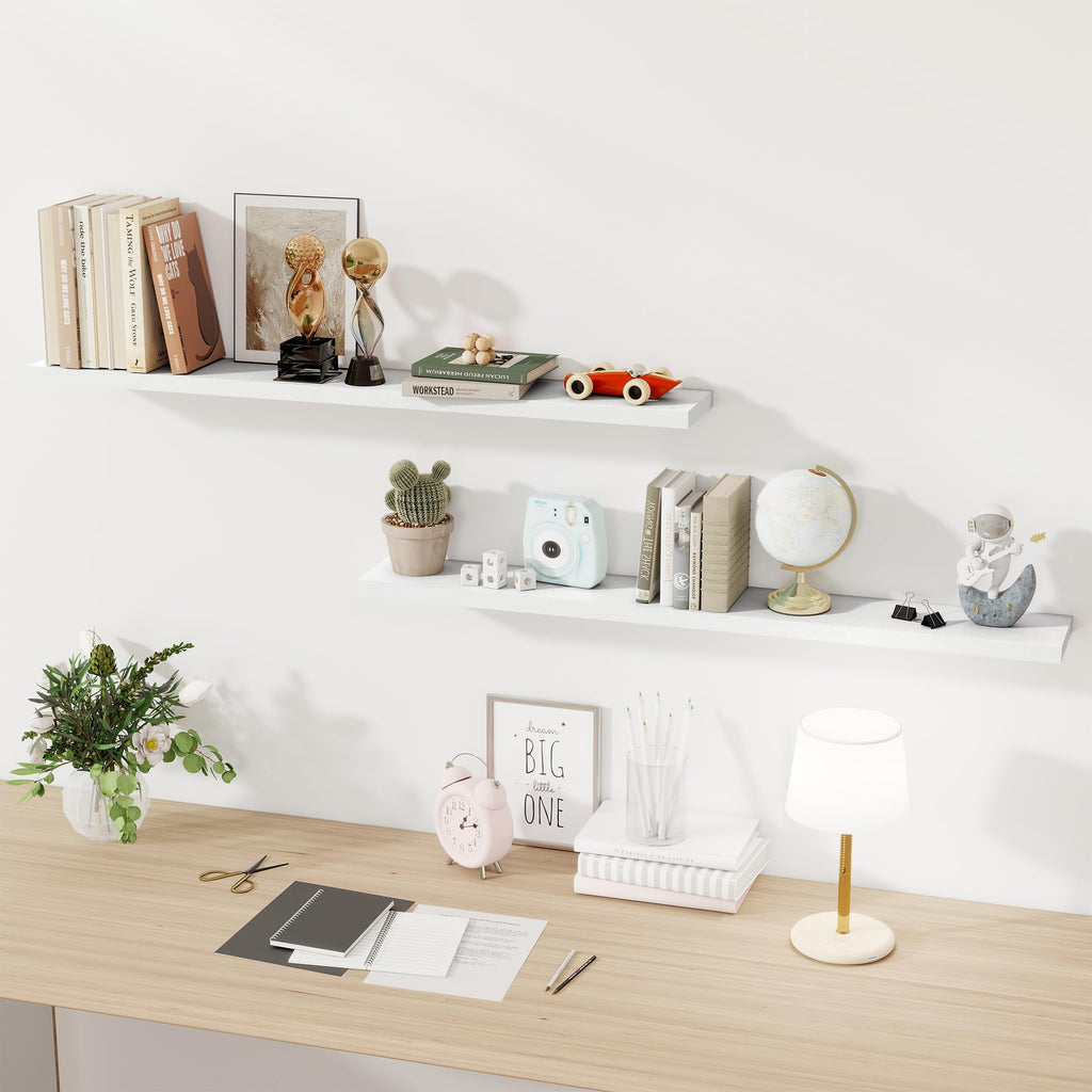 White Floating Shelves for Wall, 48 Inch Floating Shelves Decor, Wall Mounted Rustic Wood Shelves, Bathroom, Hanging