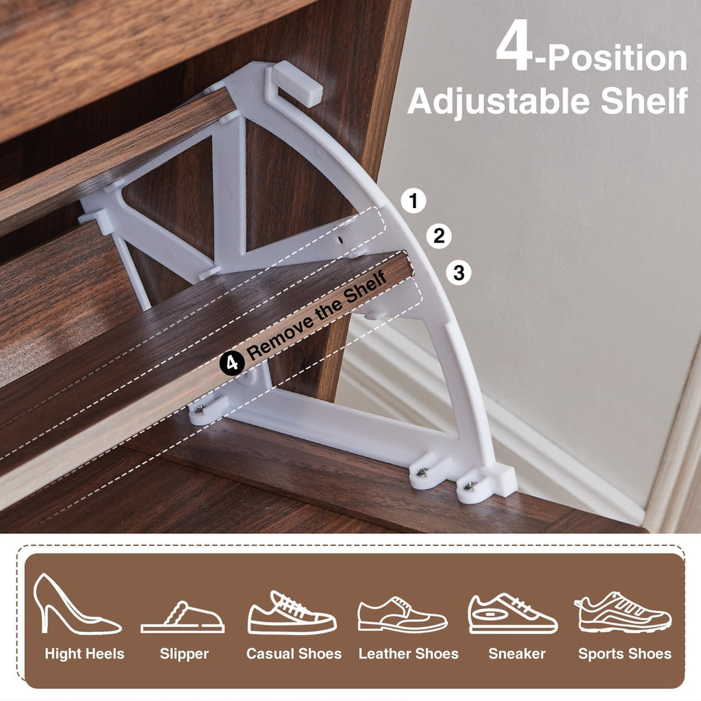 Farmhouse Shoe Storage Cabinet, Shoe Organizer with 4 Flip Drawers