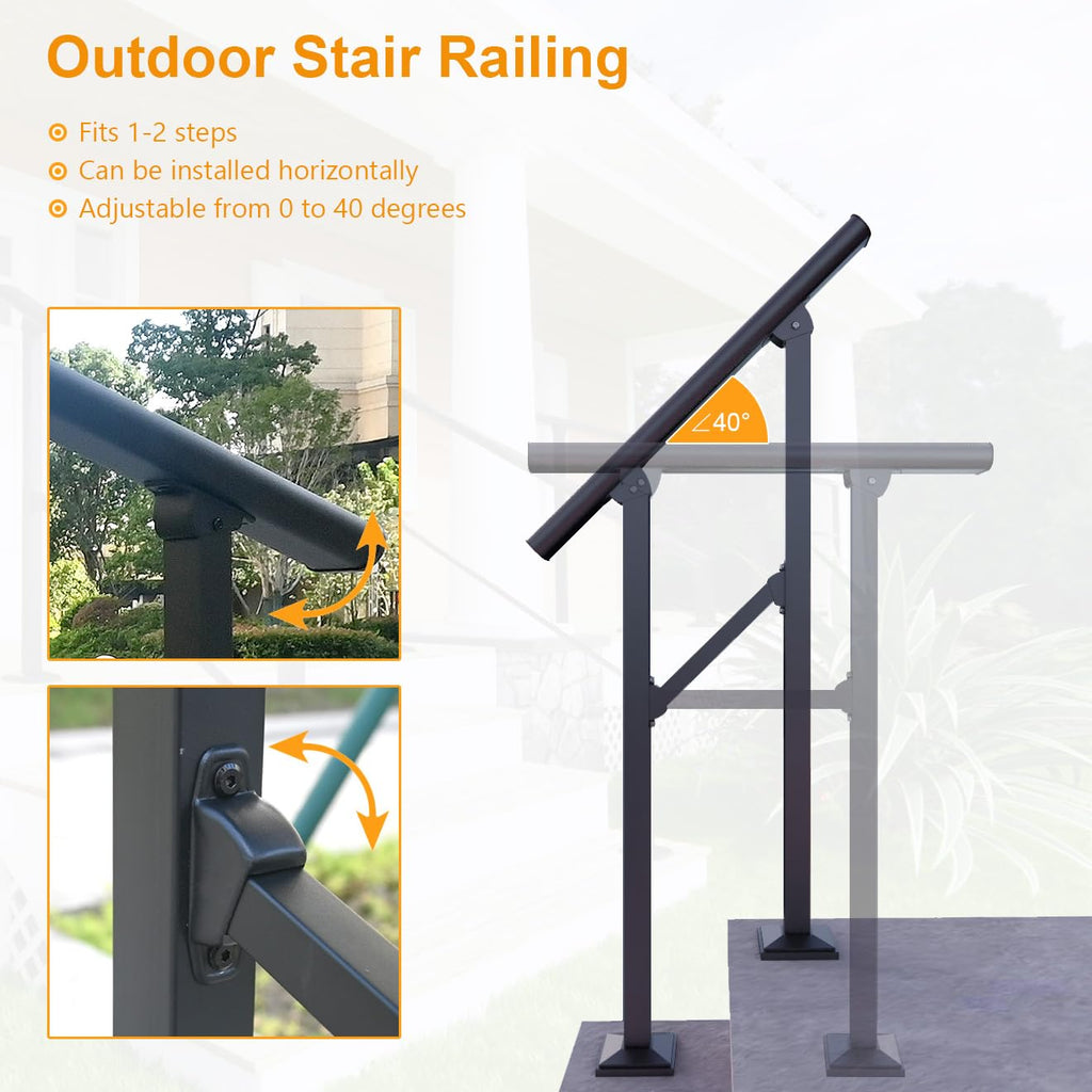 8 Step Handrail, Black Iron Stair Railing, Outdoor Indoor