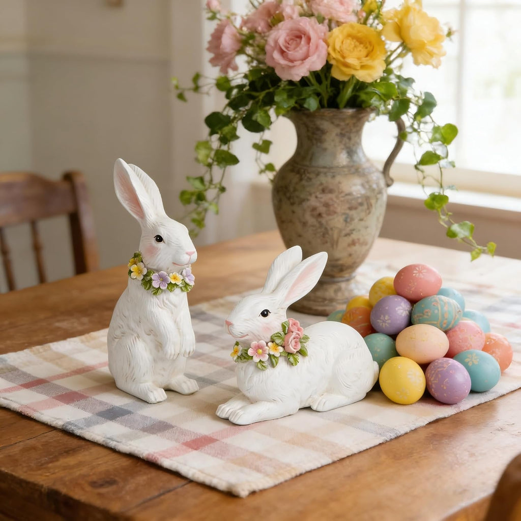Spring Garden Patio Bunny Figurine Set () The Perfect Accent for a Wonderful Garden-Easter Bunny Figurine Decor - Set of 2