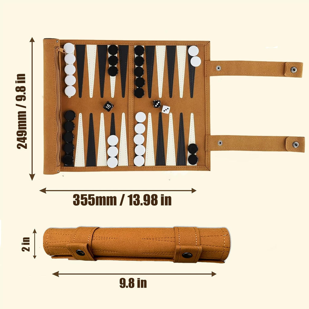 Backgammon Game Set - Roll Up Travel Backgammon Set, with Drawstring Bag