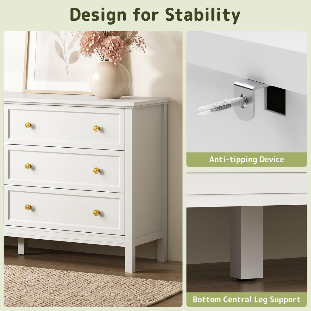 White, 55" Modern with 6 Drawers Gold Handles