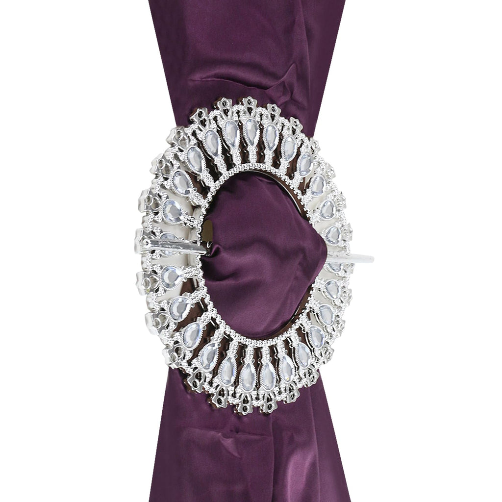 Shiny Silver Curtain Tiebacks Round Holdbacks, 26 Crystals - 2 Pack
