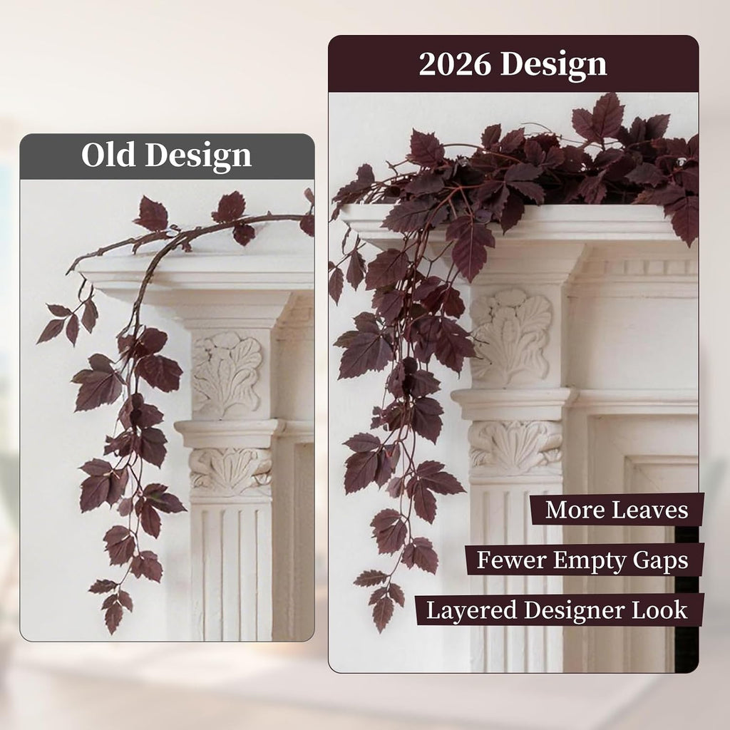 Fall Decorations-2Pack Plum Fall Garland,Artificial Autumn Leaf - Set of 6