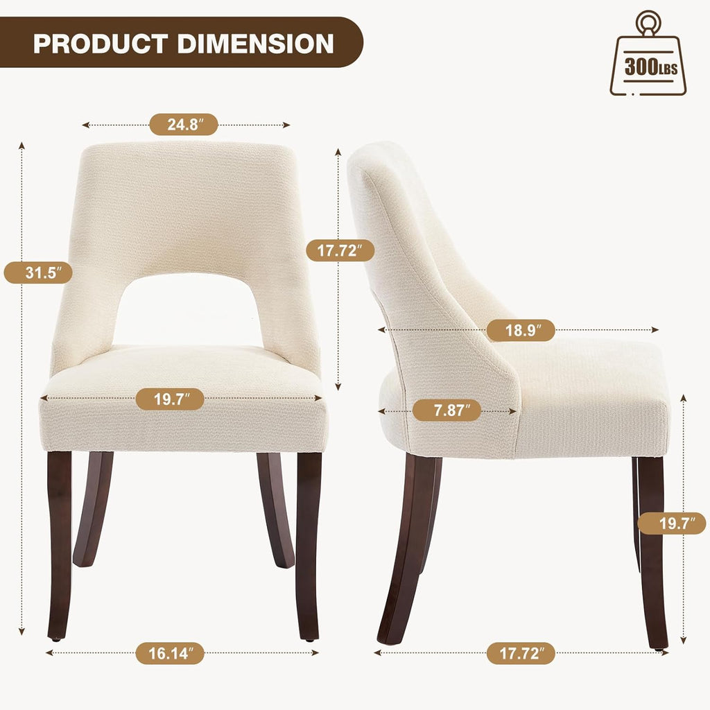 Wooden Dining Chairs Set of 4, Mid Century Modern Fabric Upholstered Dining Room Chair Kitchen Chairs, Farmhouse