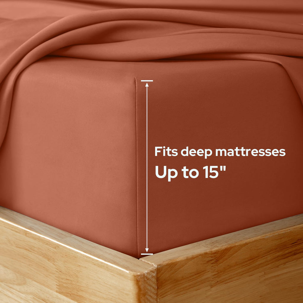 King Size Terracotta Bed Sheets - 6 Piece Set (Burnt Orange) - Extra Soft Brushed Microfiber 1800 Bedding Rust