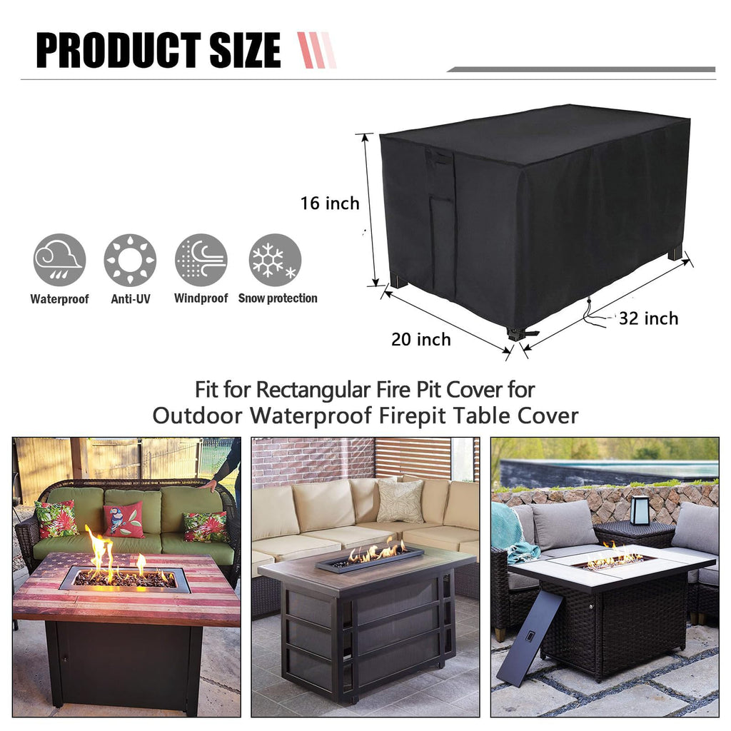 Rectangular Fire Pit Cover for Firepit Table, 32 x 20 x 16 Inch